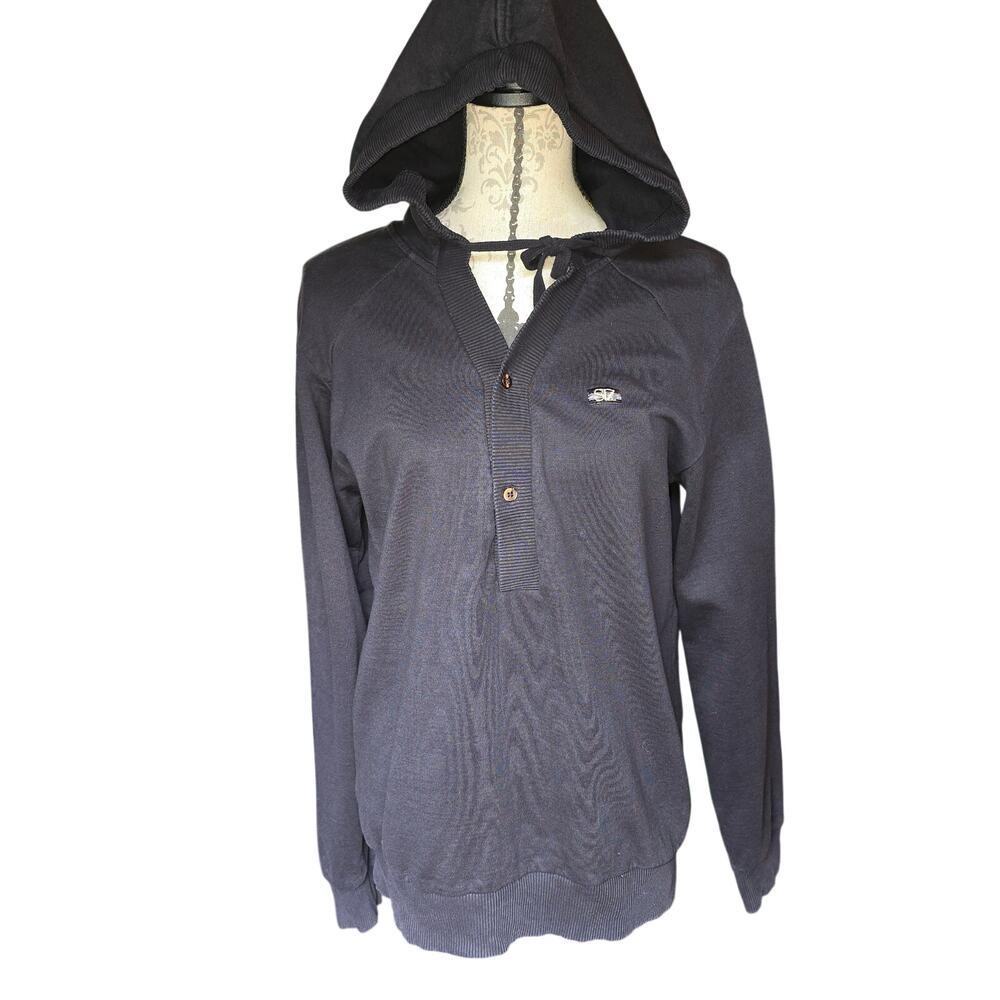 Vintage Zara Stravaganza Streetwear Quarter Button Hoodie Black Size XL